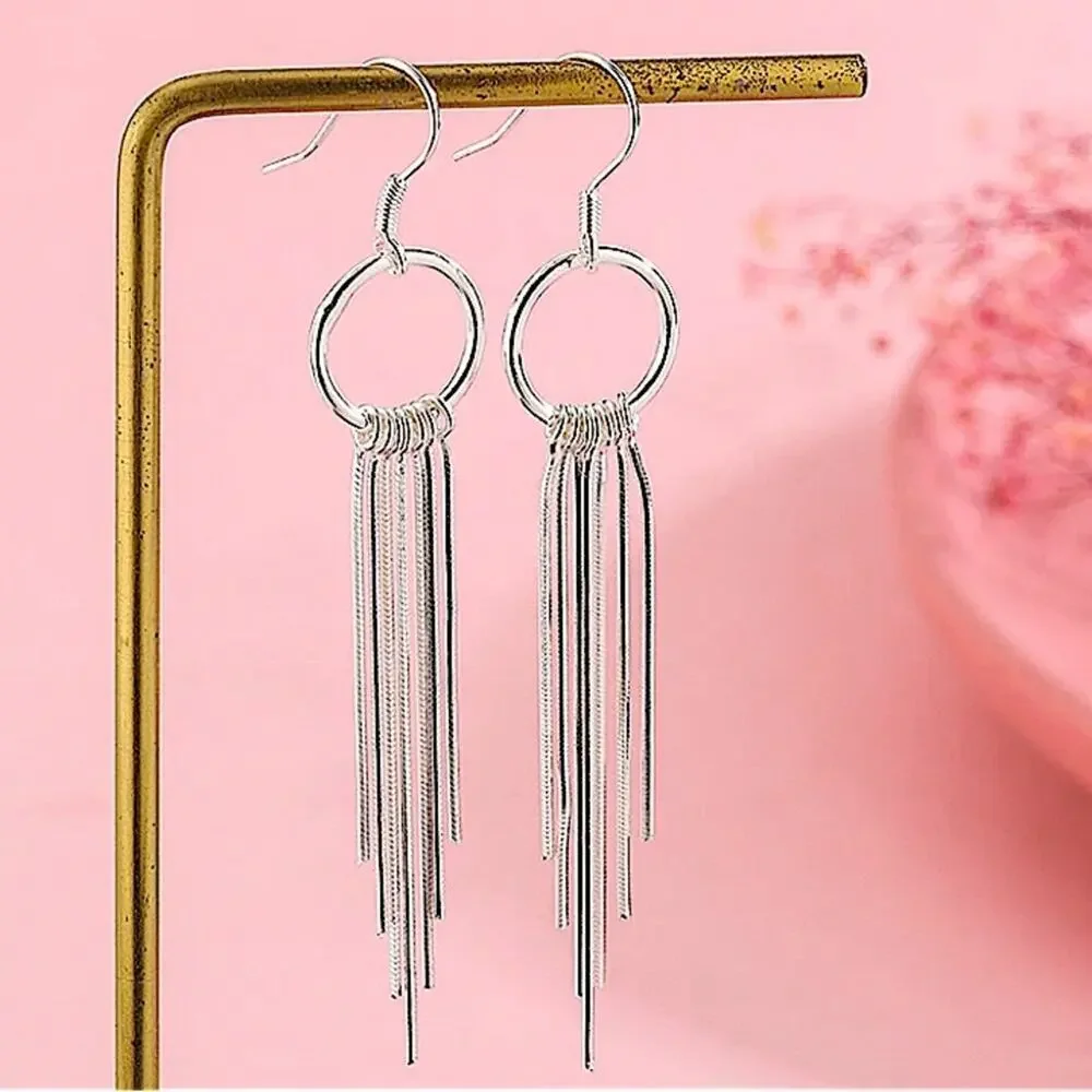 Tassel Sterling Silver Necklace Earrings Matching Set